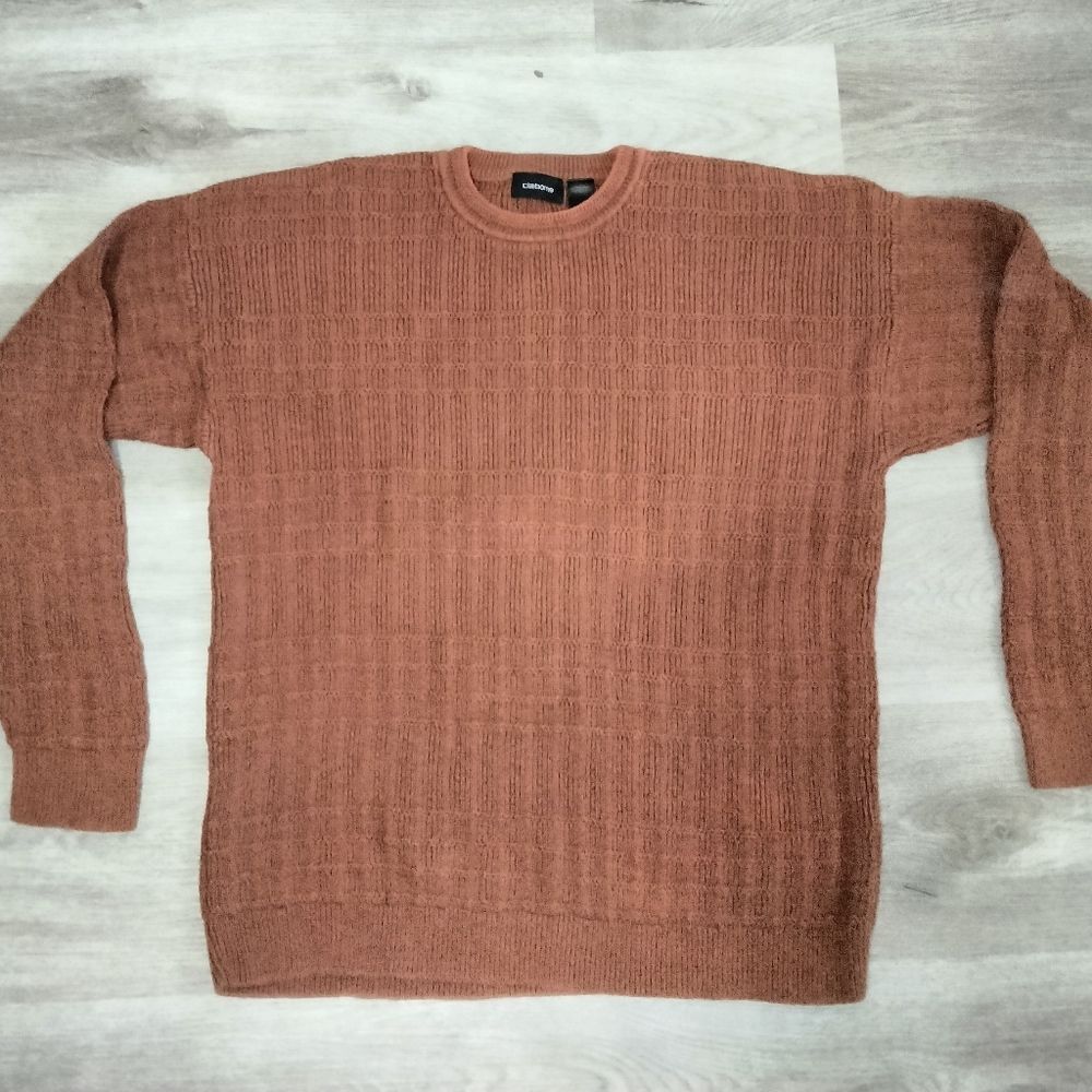 Men's Vintage Claiborne Brown Cable Knit Crewneck Sweater